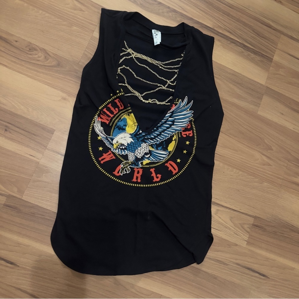 Topia Black Tank Top with Gold Chain Design